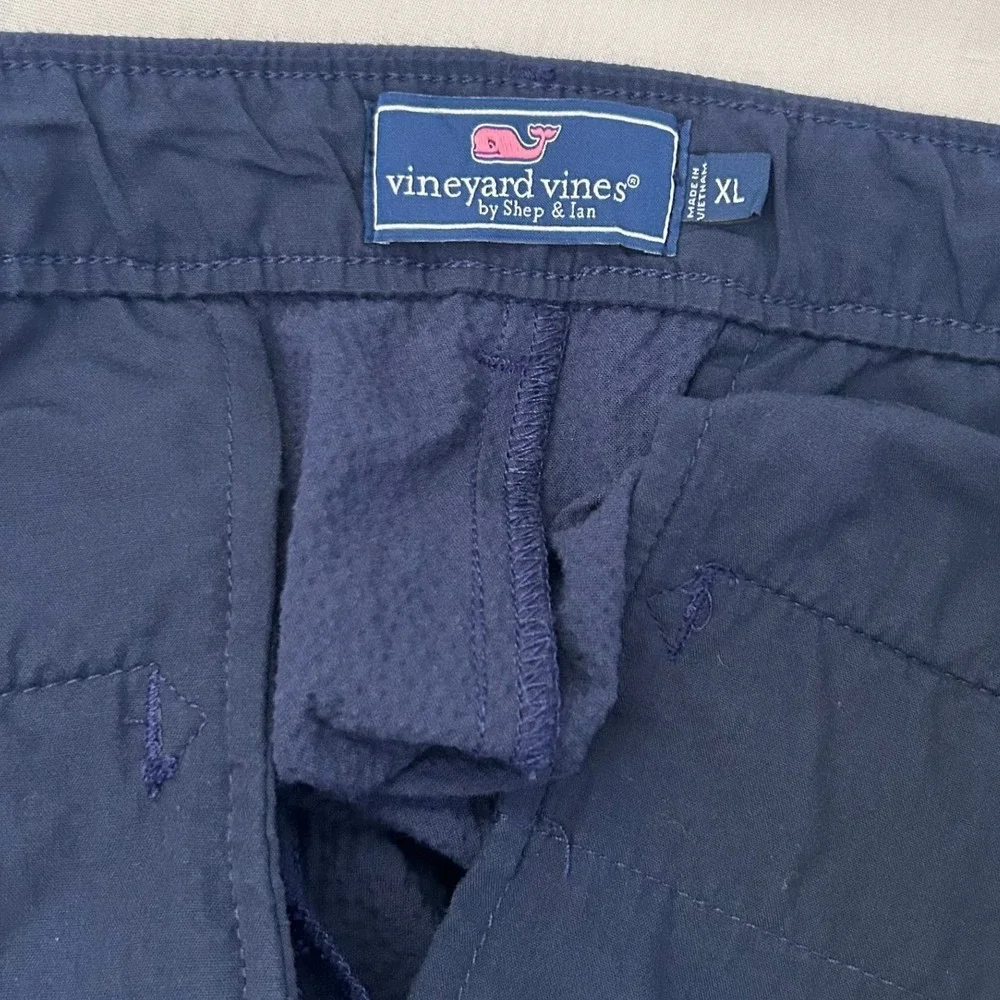 Vineyard Vines Pants Mens XL Navy Blue Seersucker Pleated Elastic Waist Tapered